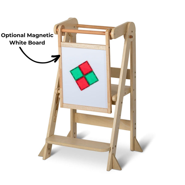 Folding Learning Tower - White and Varnish-Little Risers